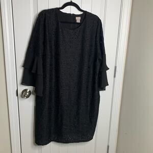 Chico’s black lace ruffle sleeves‎ shift dress size 20 wedding guest party
